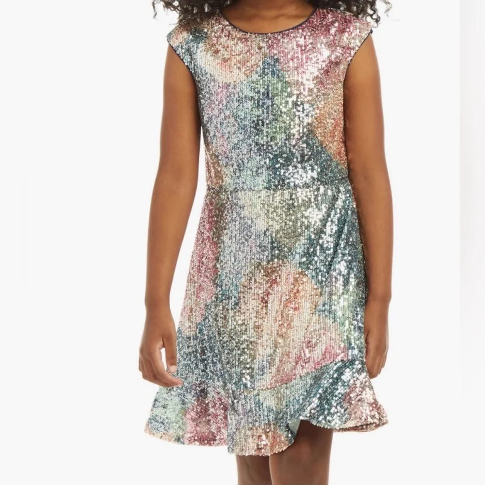 Pippa & Julie Kid’s Cosmic Floral Sequin Dress Size 16 Youth